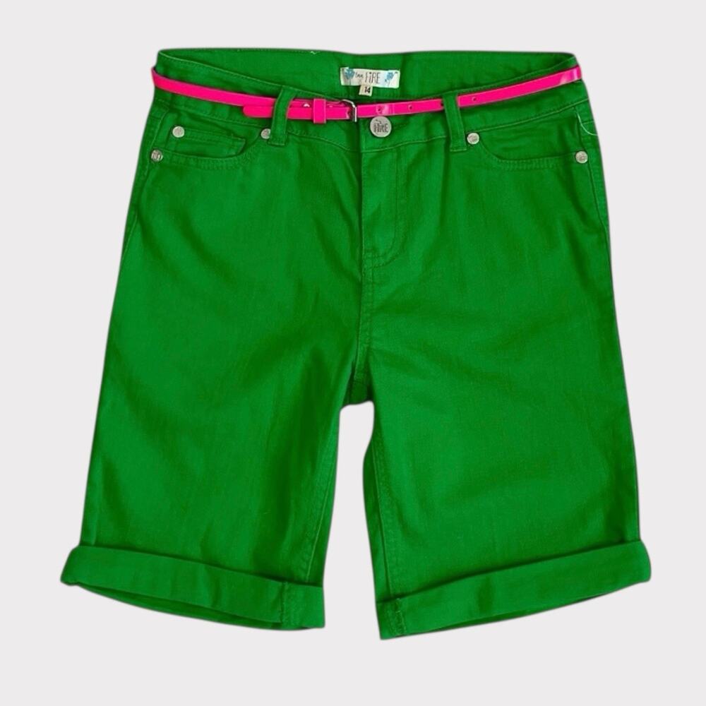 👛 3 for $15 NWT Love, Fire Jolly Rancher Green & Pink Belt Cuffed Midi Shorts